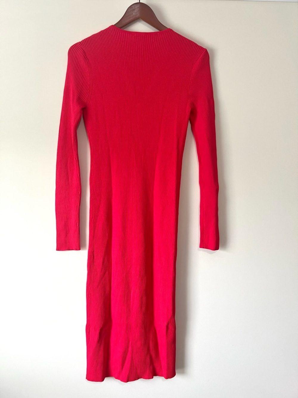 DKNY Red Ribbed Zip-Front Long Sleeve Dress - Picture 7 of 9